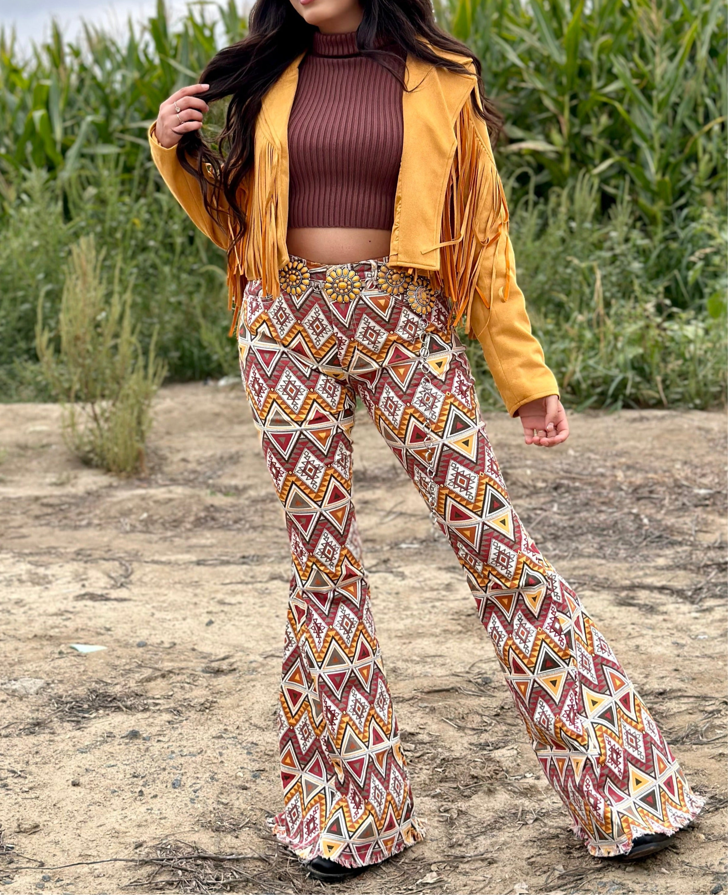 Tuczon Aztec Mid/High Rise Bell Bottom Jeans