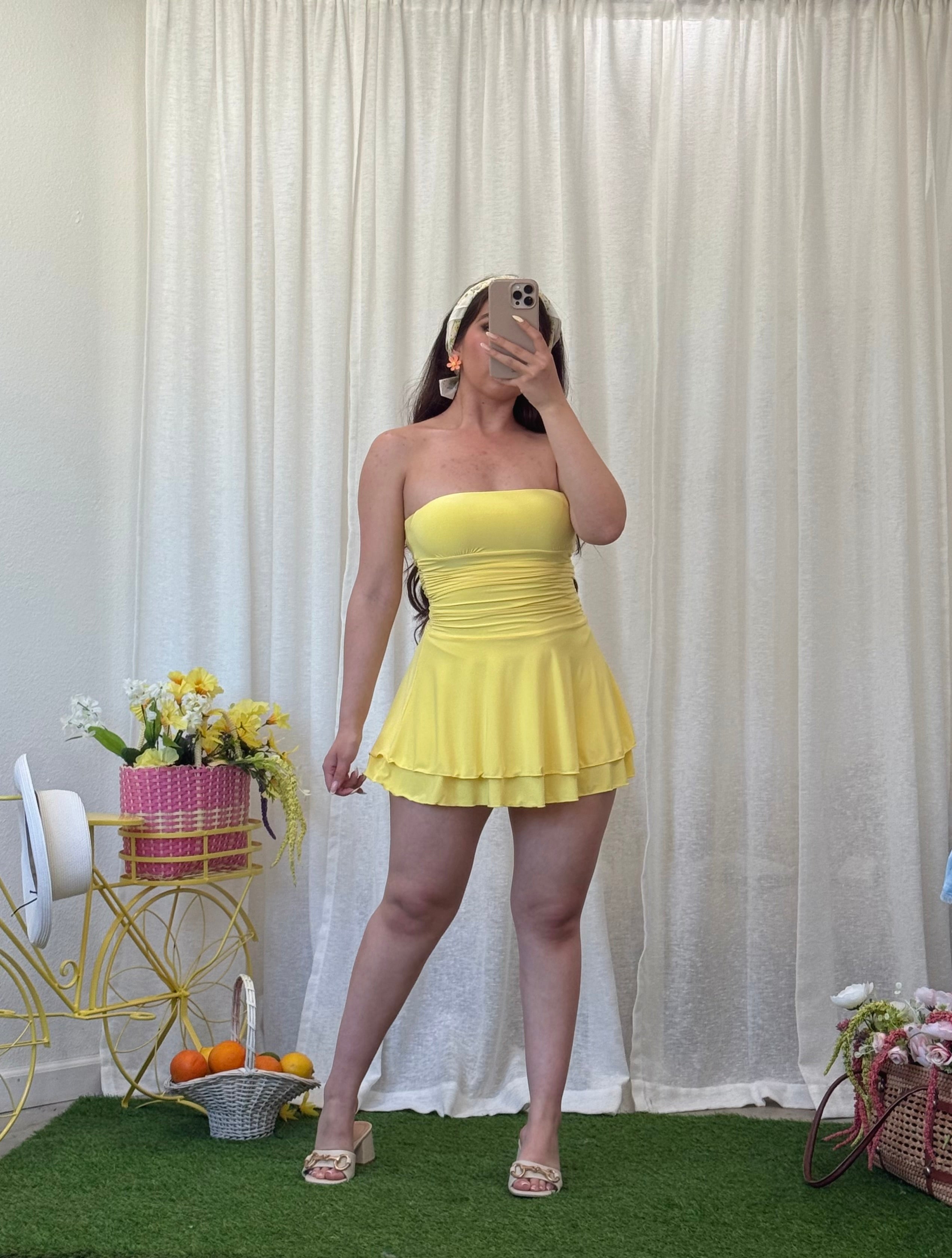 Naylea Ruffled Mini Dress (Light Yellow)