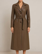 Empire Leather Trench Coat (Brown)