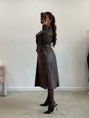 Empire Leather Trench Coat (Brown)