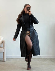 Empire Leather Trench Coat (Black)