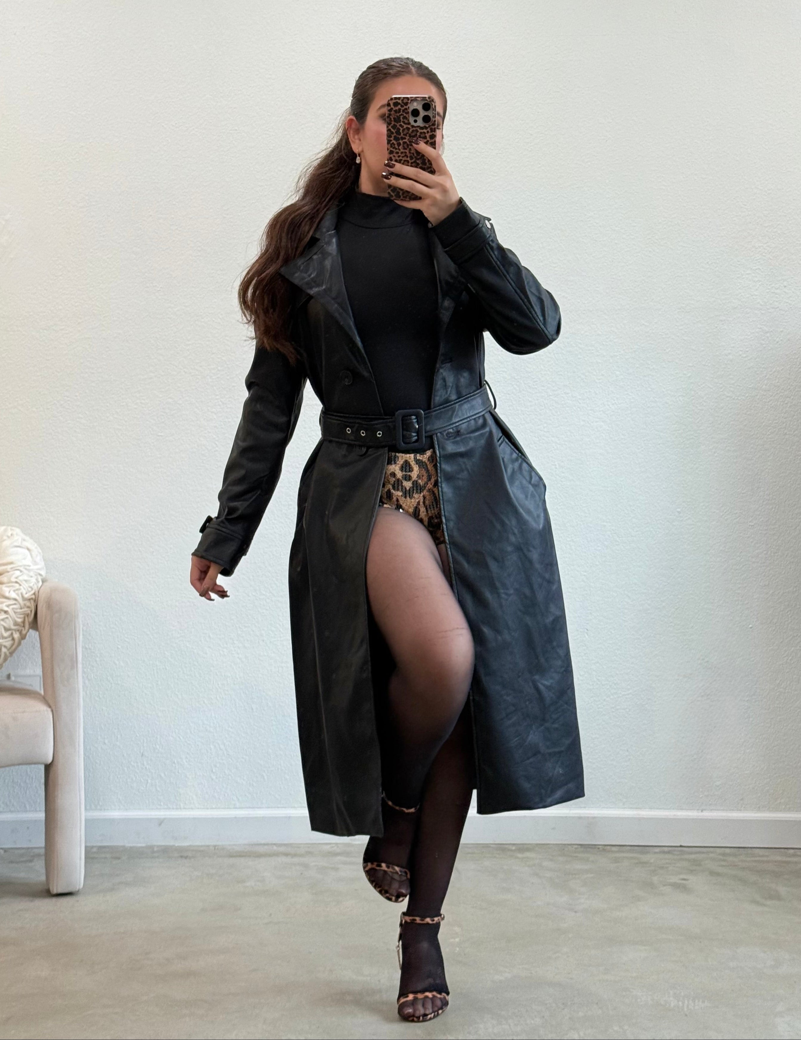 Empire Leather Trench Coat (Black)