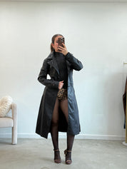 Empire Leather Trench Coat (Black)