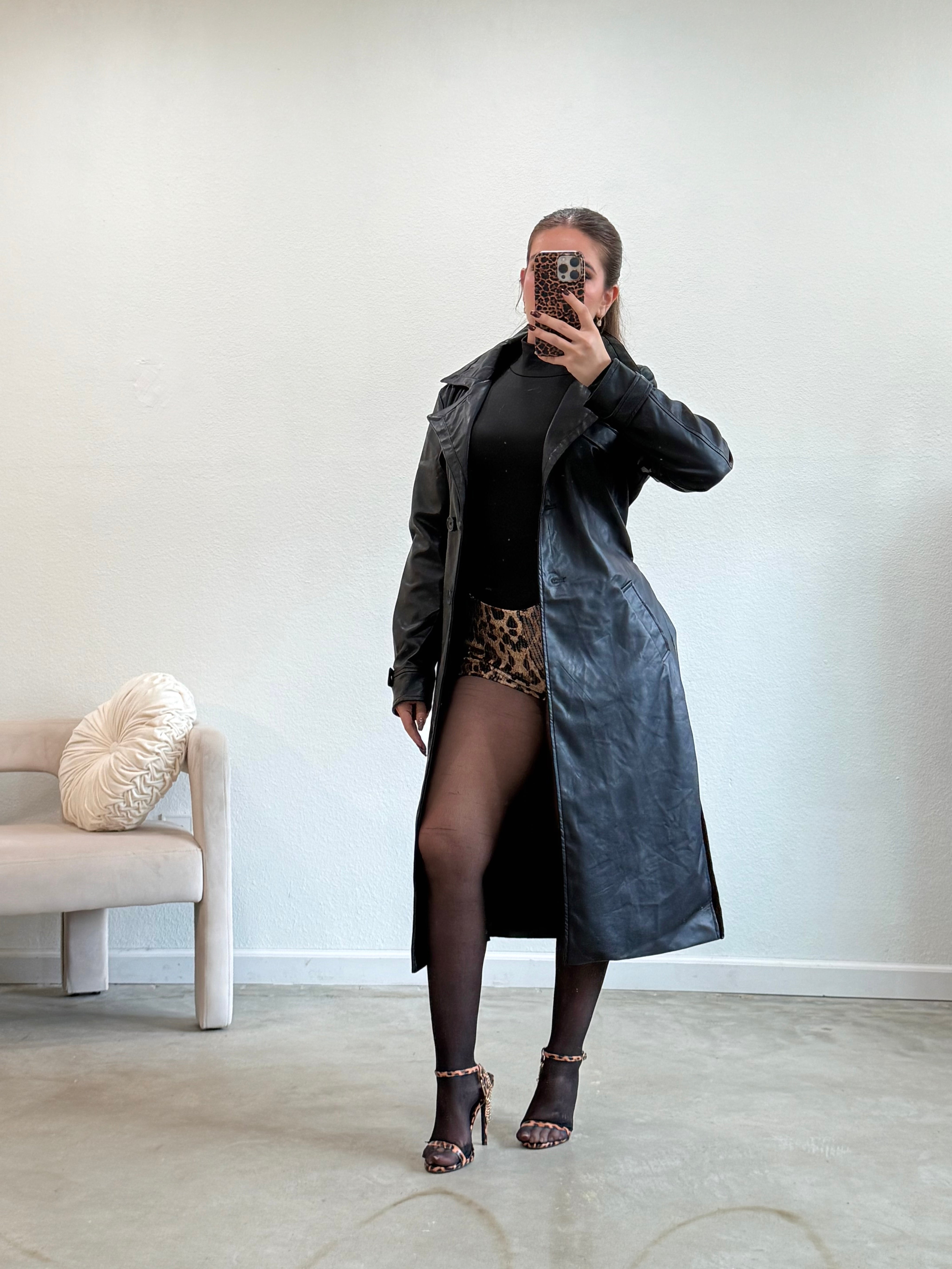 Empire Leather Trench Coat (Black)