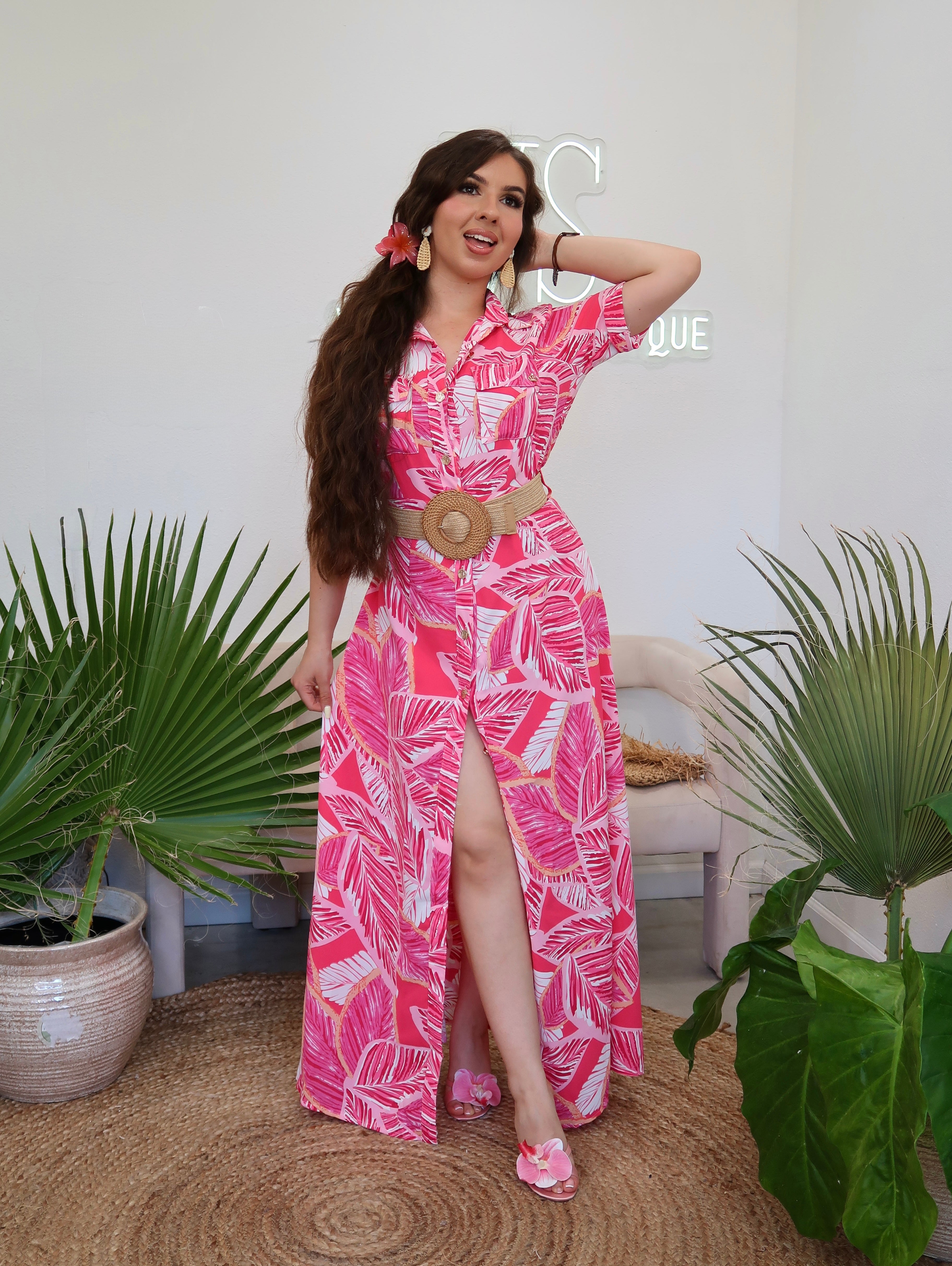 pink tropical maxi dress Olive/Fuchsia Tropical Floral Tiered Maxi Dress PinkBlush
