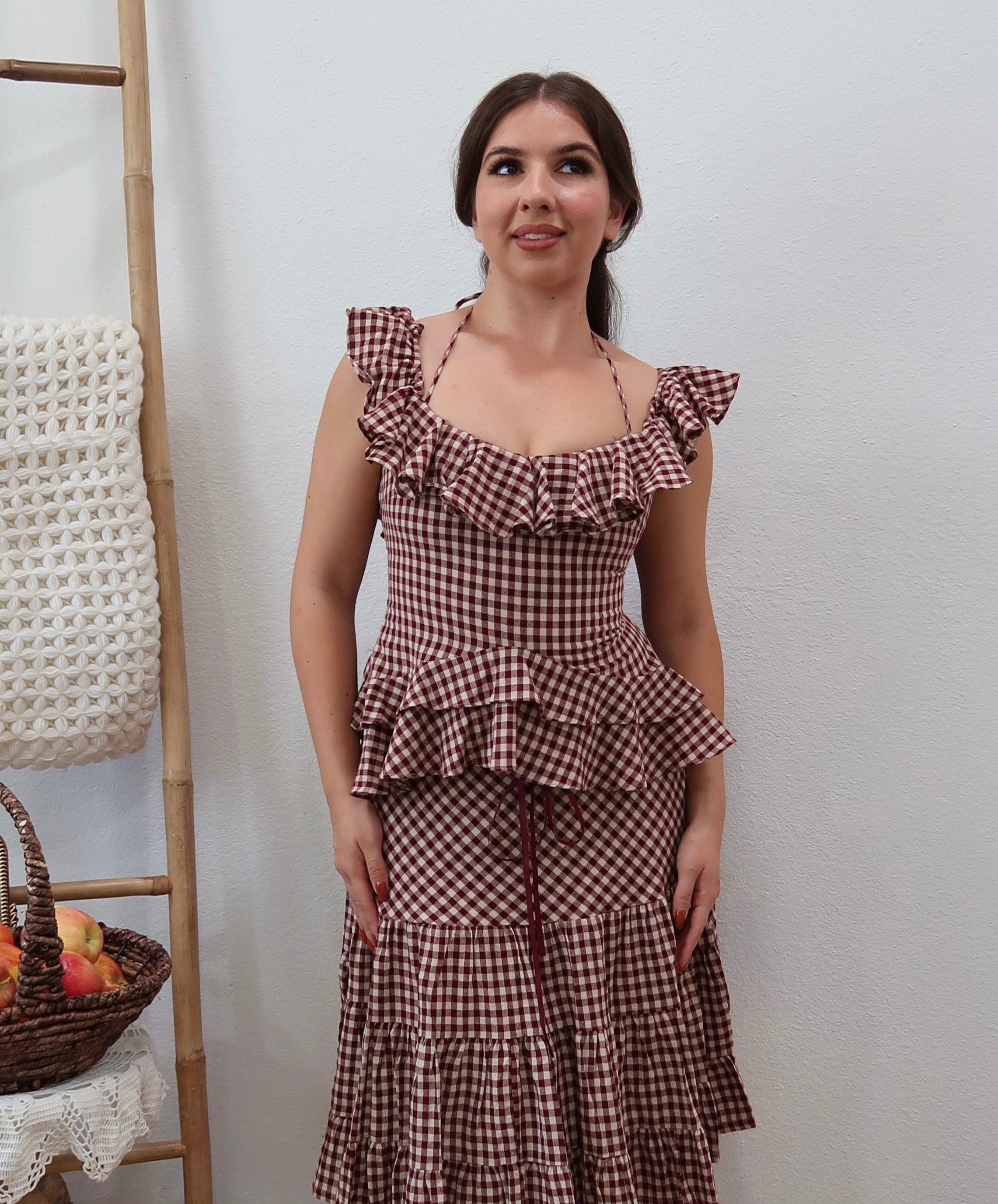 Granny Smith Gingham Ruffle Top