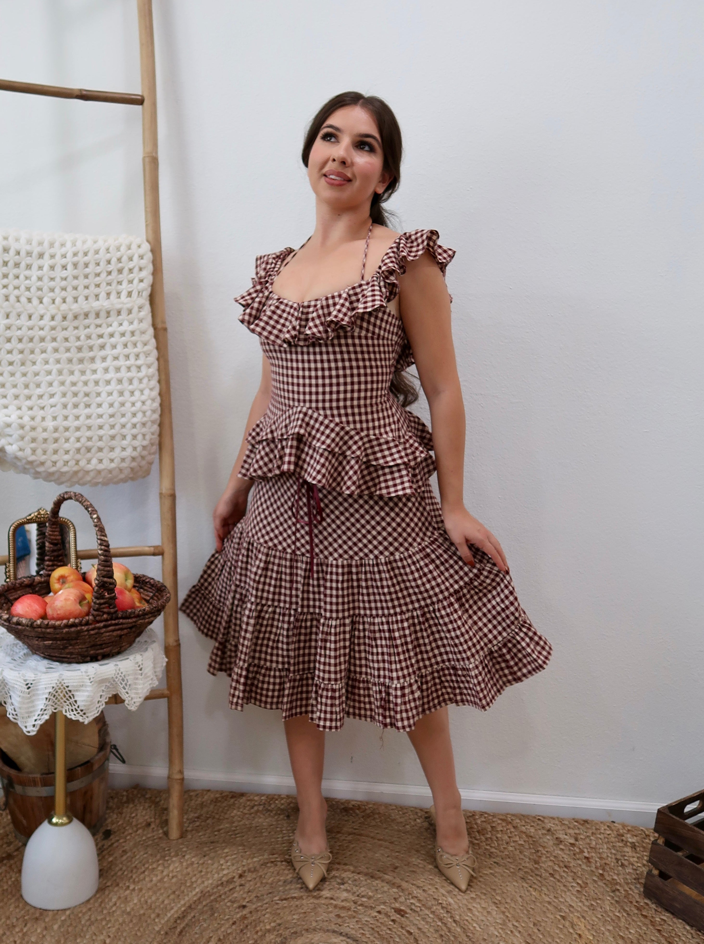 Granny Smith Gingham Midi Skirt