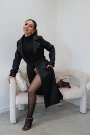 Empire Leather Trench Coat (Black)