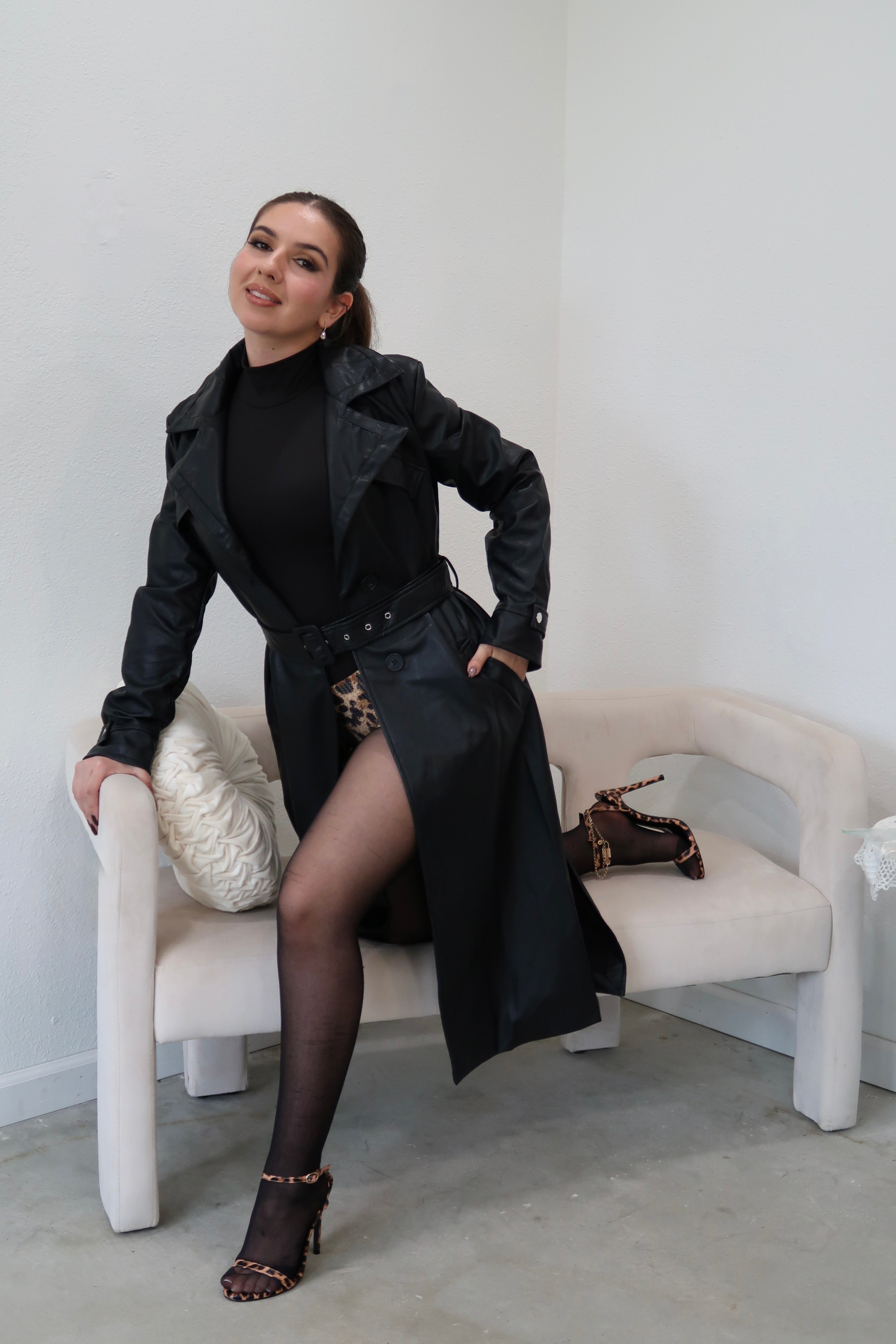 Empire Leather Trench Coat (Black)