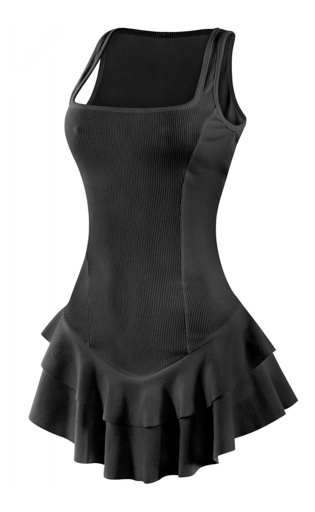 Arden Ruffle Mini Dress (Black)