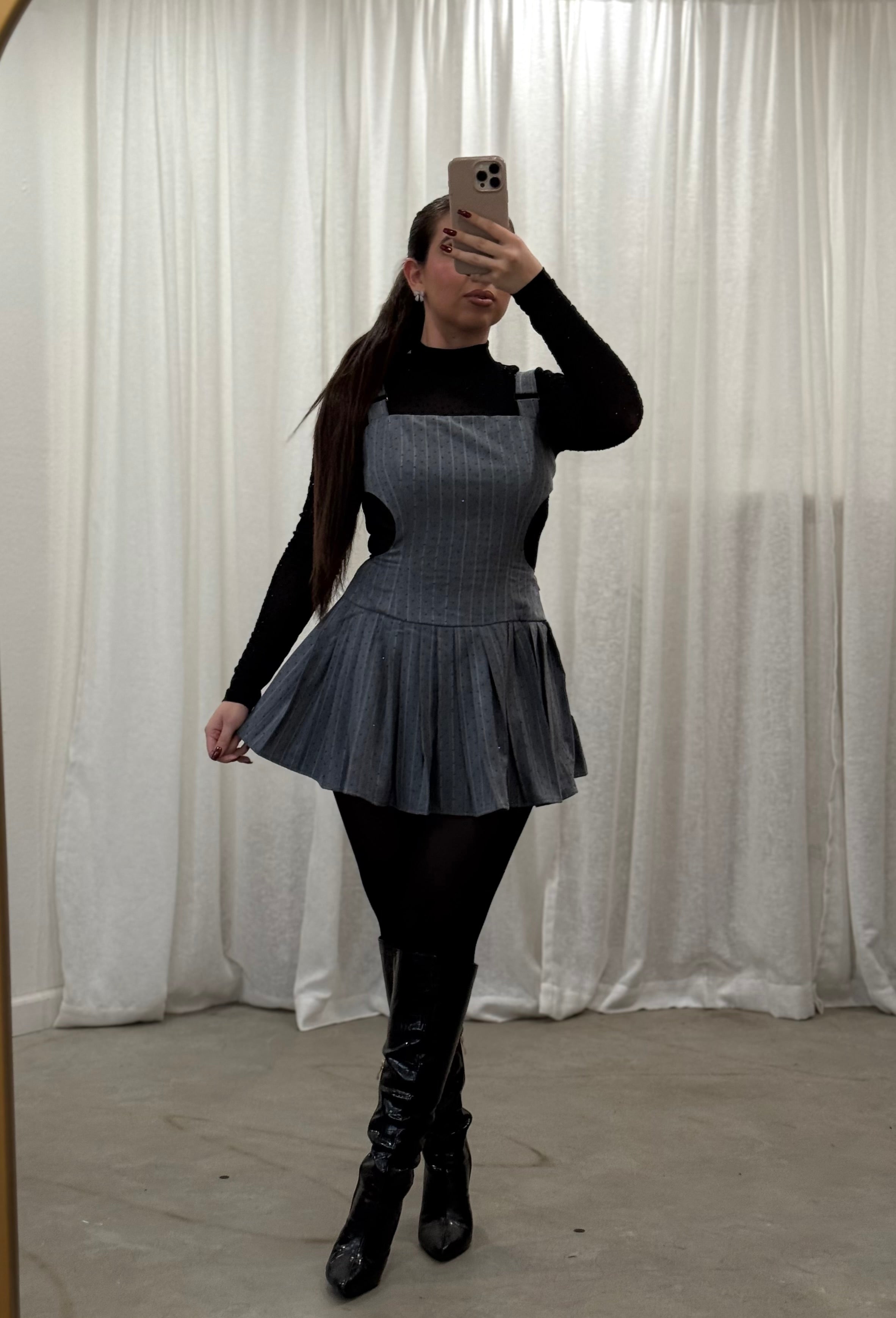 open lace back dress Blythe Striped Pleated Mini Dress