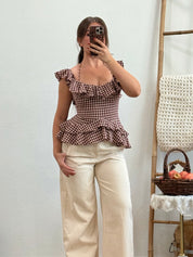 Granny Smith Gingham Ruffle Top