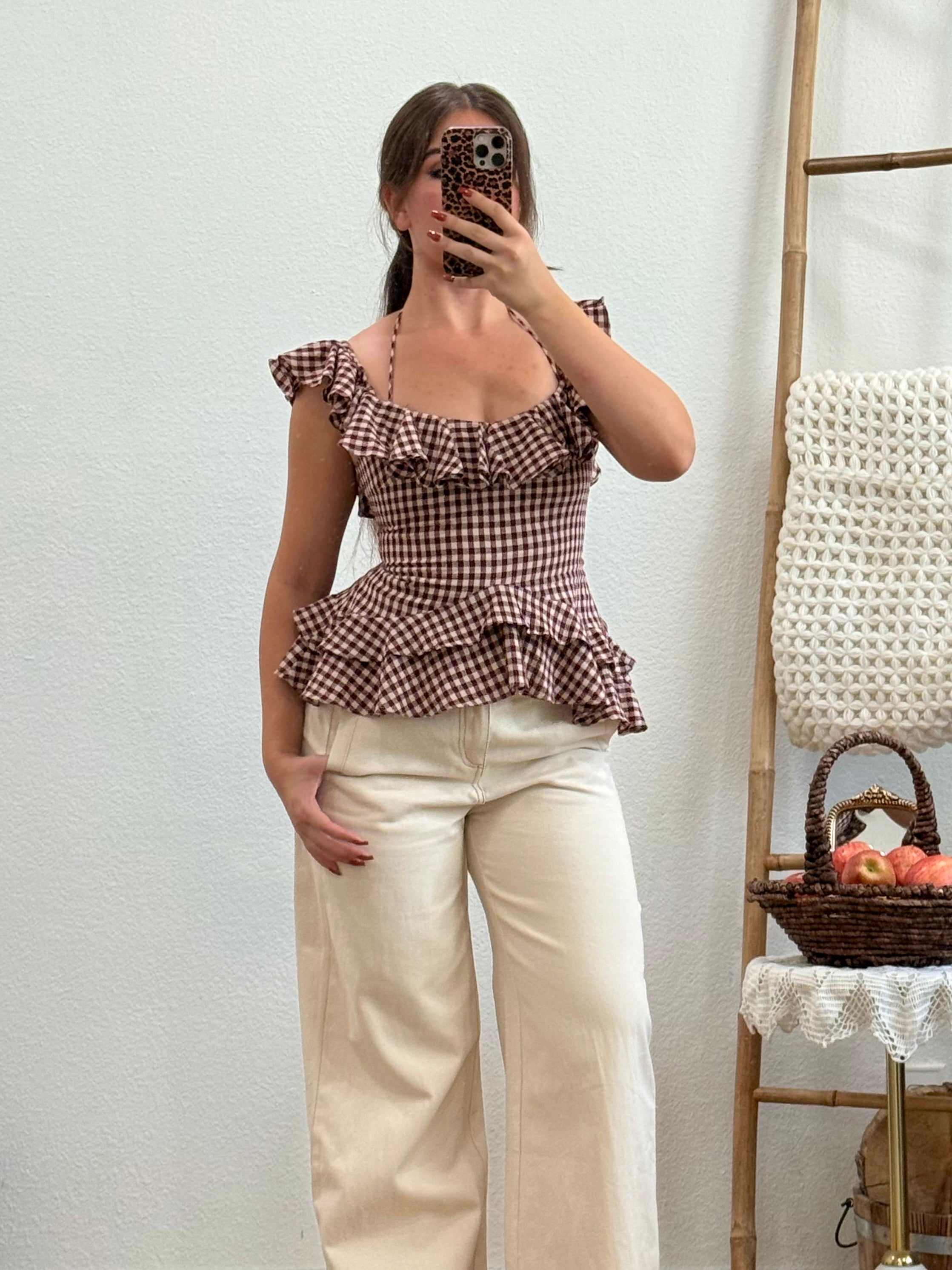 Granny Smith Gingham Ruffle Top