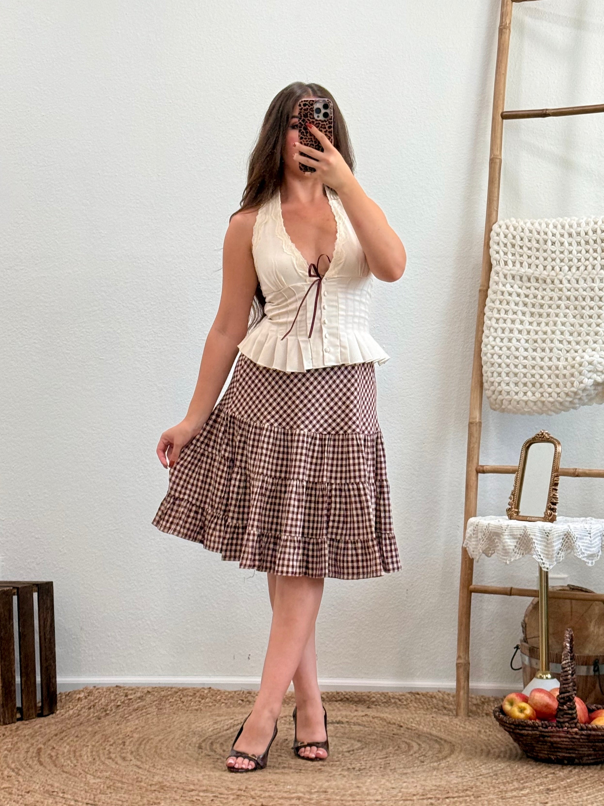 Granny Smith Gingham Midi Skirt