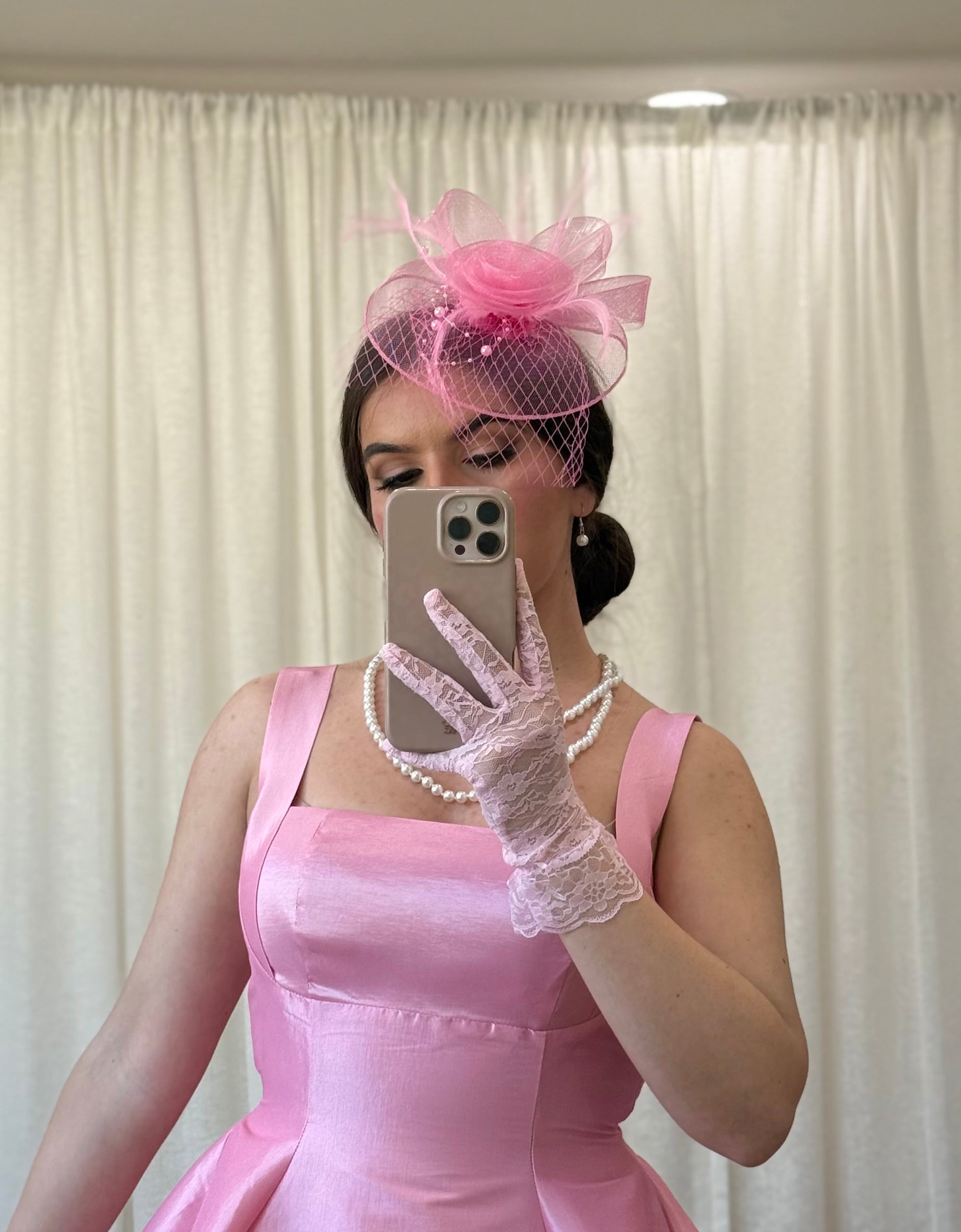 open lace back dress Marlyn Flower Feather Fascinator (Light Pink)