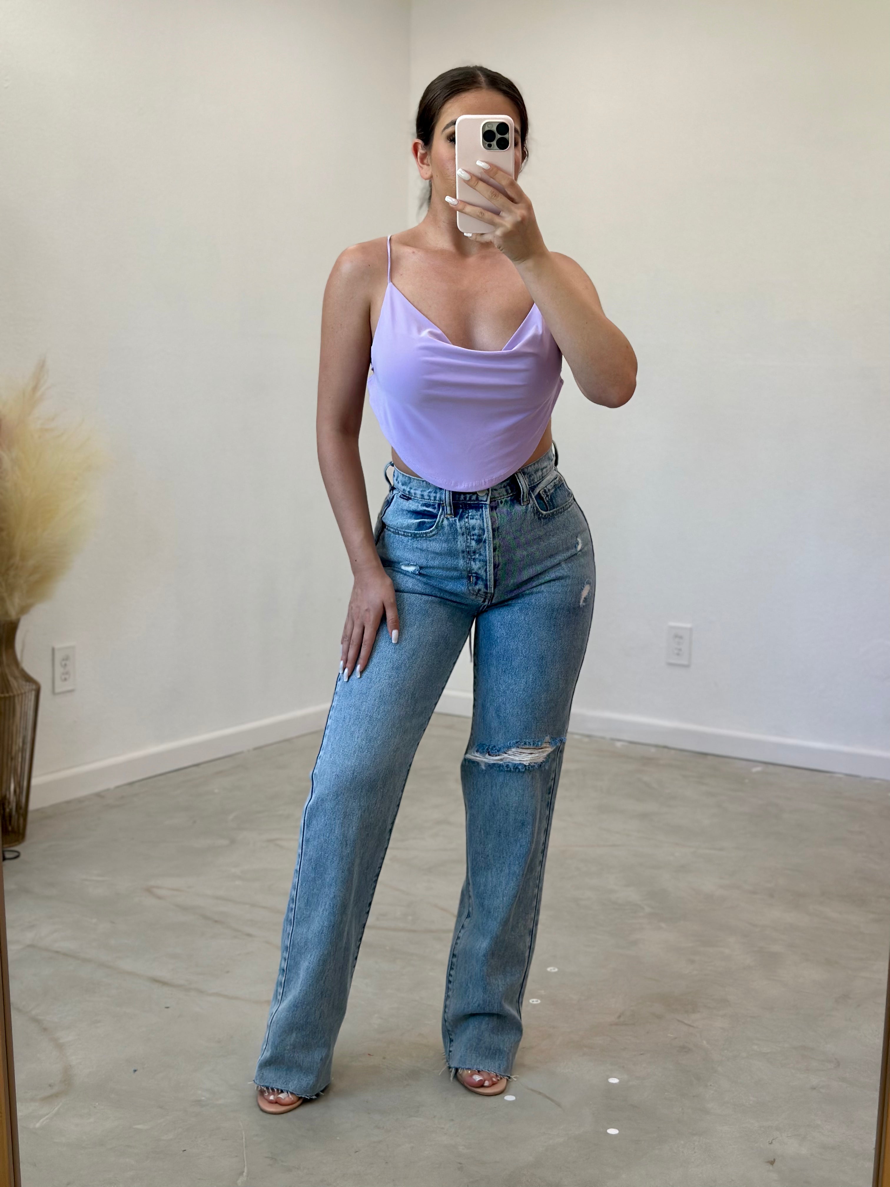 Zandria Cropped Top Lavender Patterned