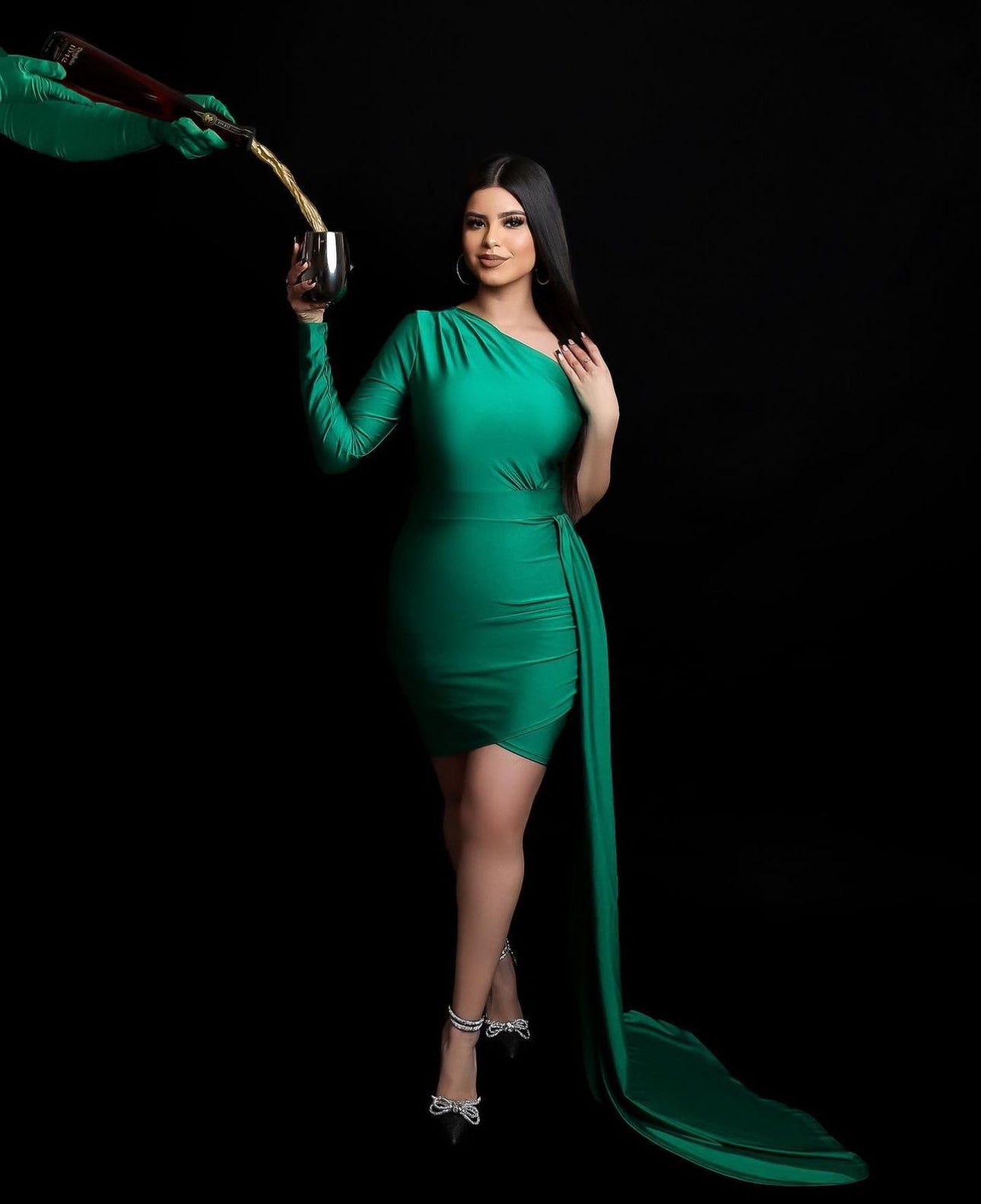 Gema Side Train Mini Dress (Green) Gema Side Train Mini Dress (Green)