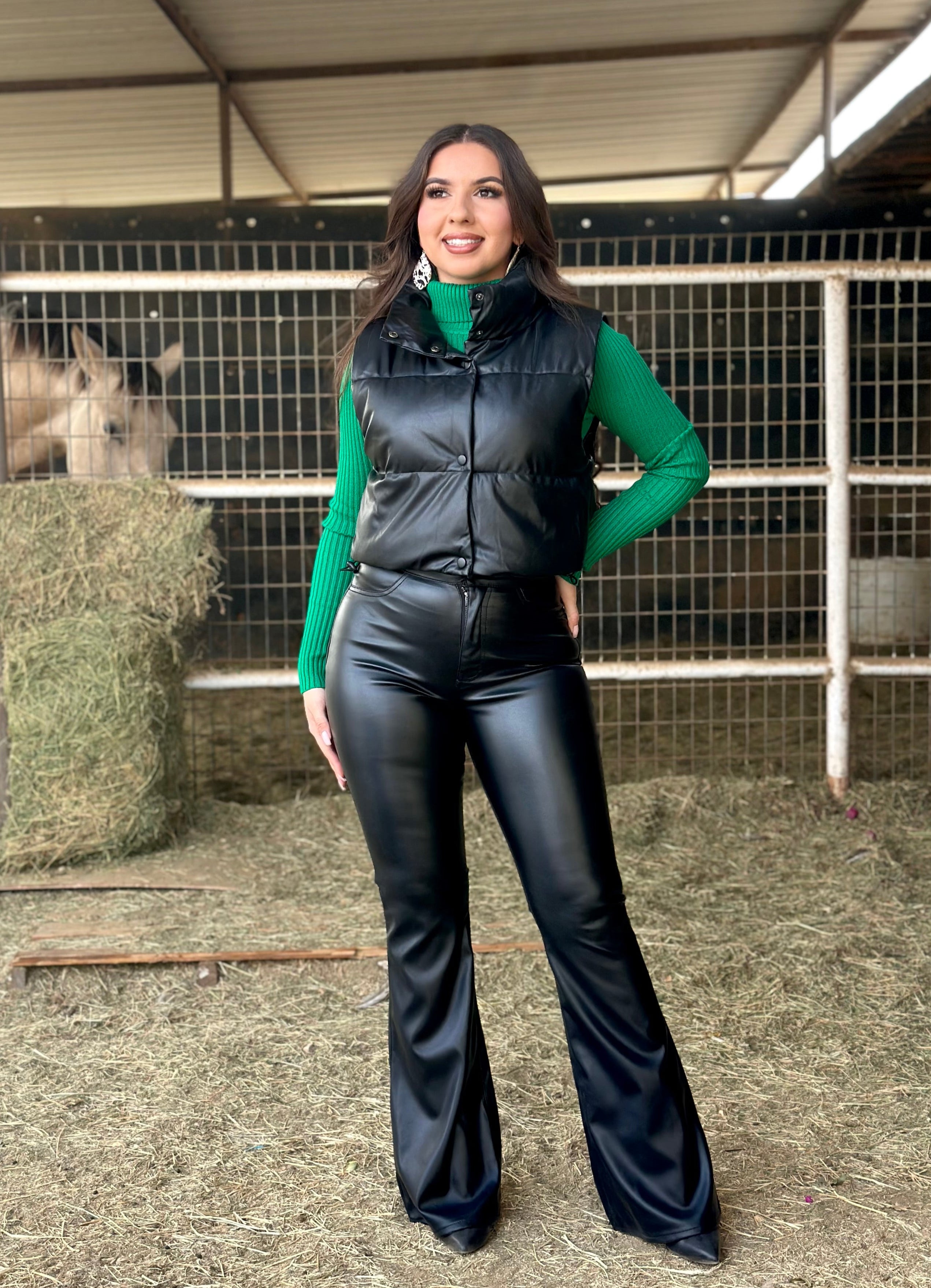 Beatrice Leather Puffer Vest (Black)