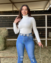 Lisa Ribbed Turtleneck Bodysuit (White)