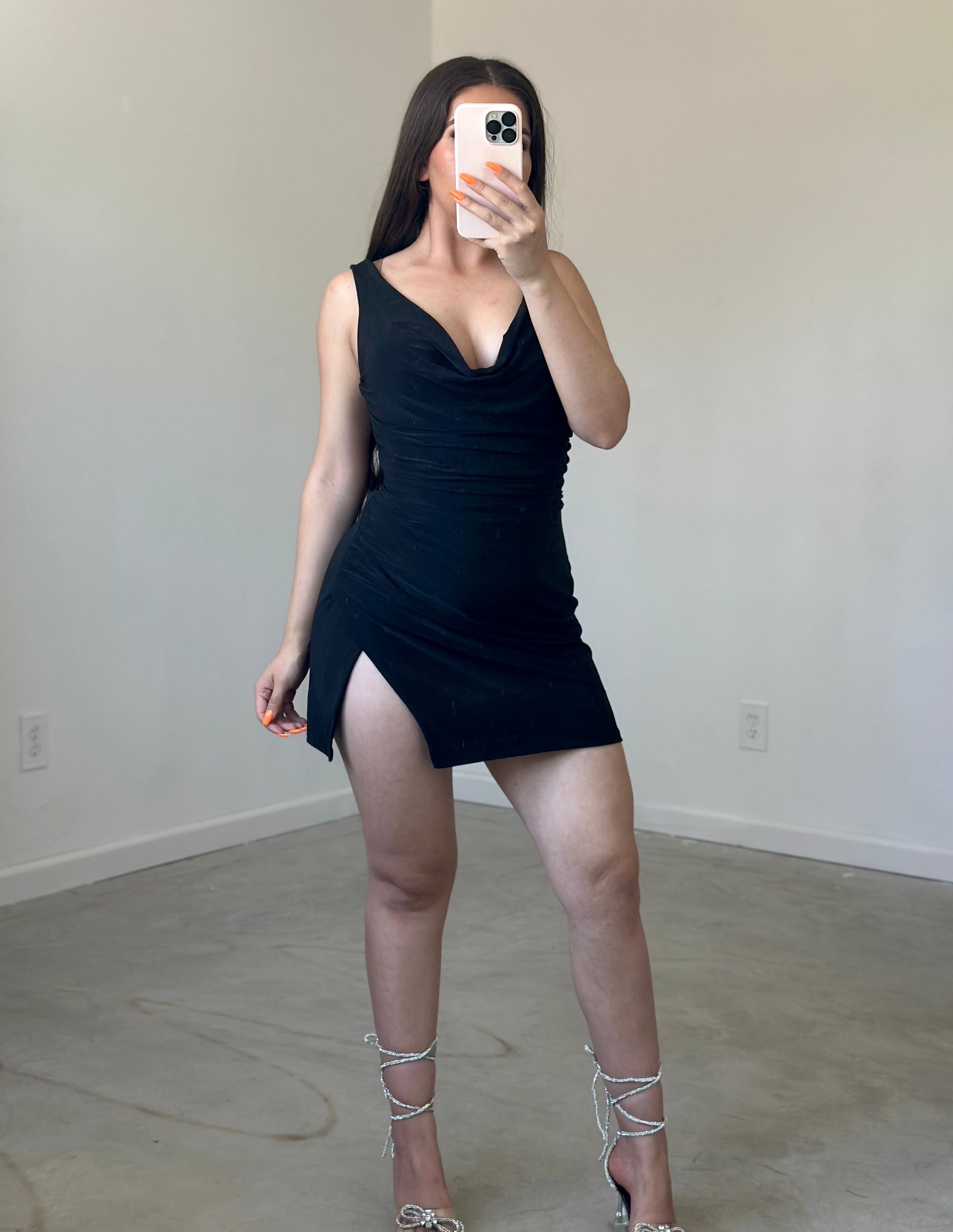 Lola Slip Cowl Neck Mini Dress (Black) Valeria'S Boutique Lola Slip Cowl Neck Mini Dress (Black) Valeria'S Boutique