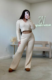 Aiza Knit Pant Set (Cream)