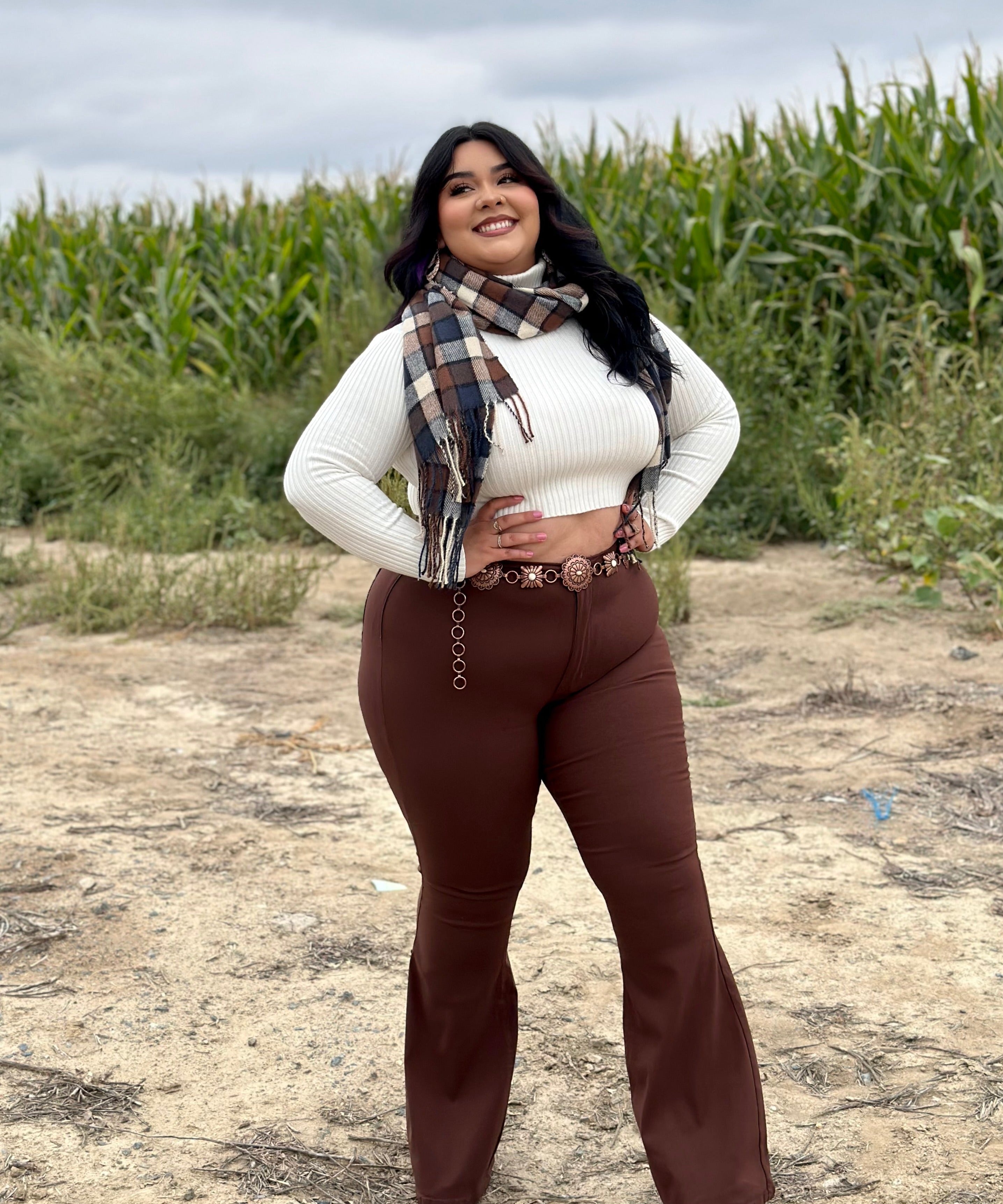 Michelle Ribbed Turtleneck Top (White)