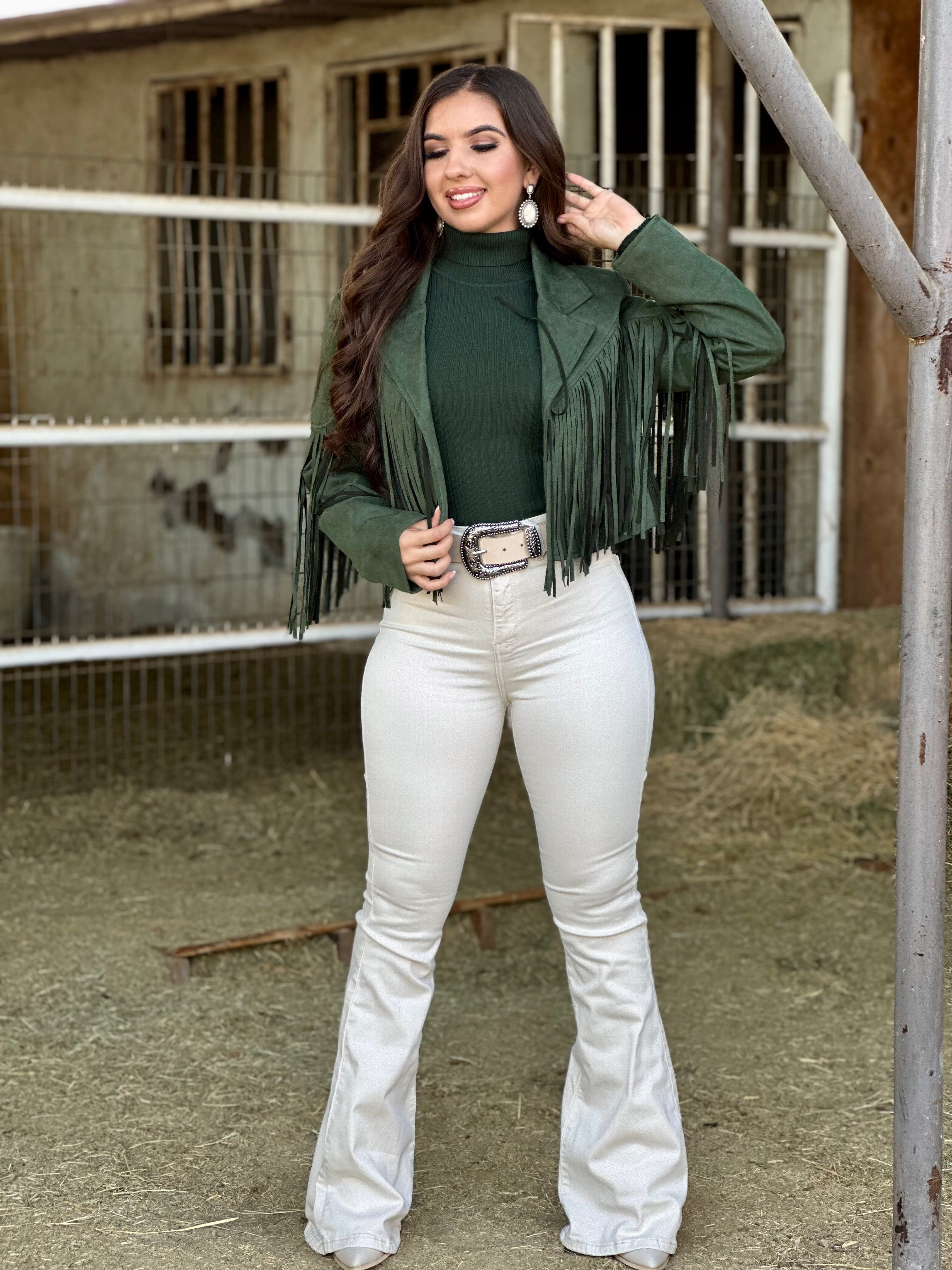 La Quebradora Fringe Suede Jacket (Olive)