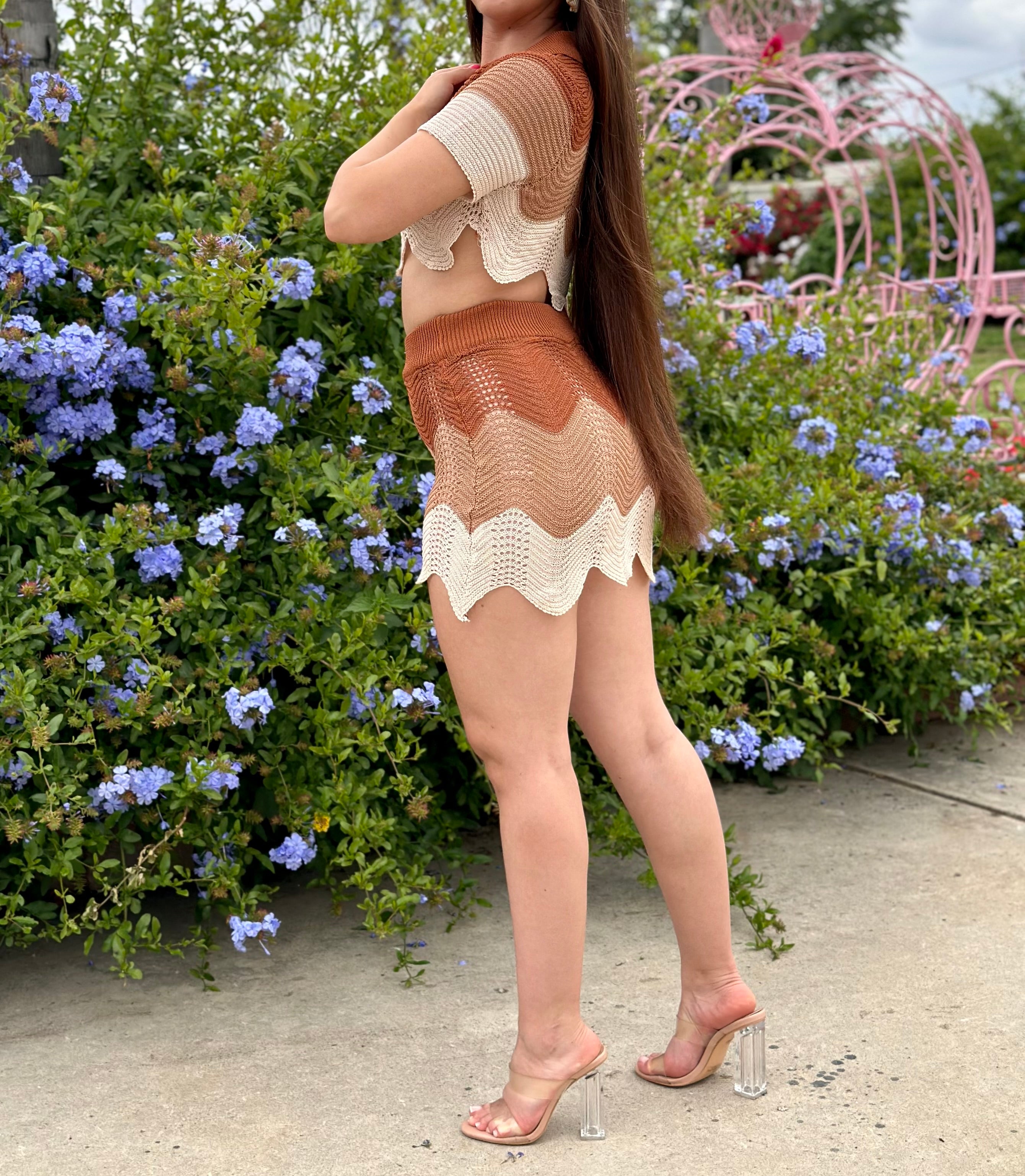 Velma Chevron Skirt Set (Browns)