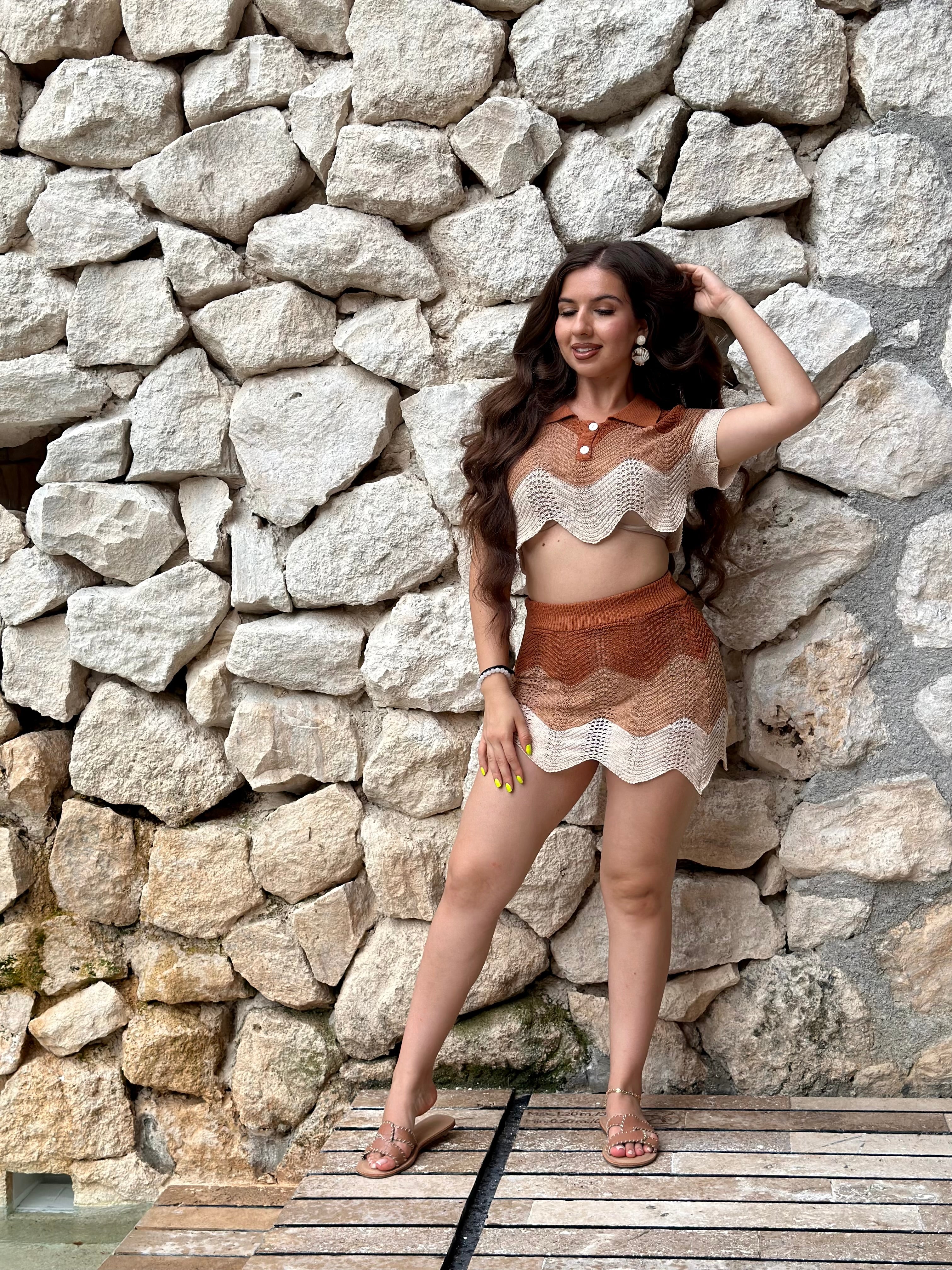 Velma Chevron Skirt Set (Browns)
