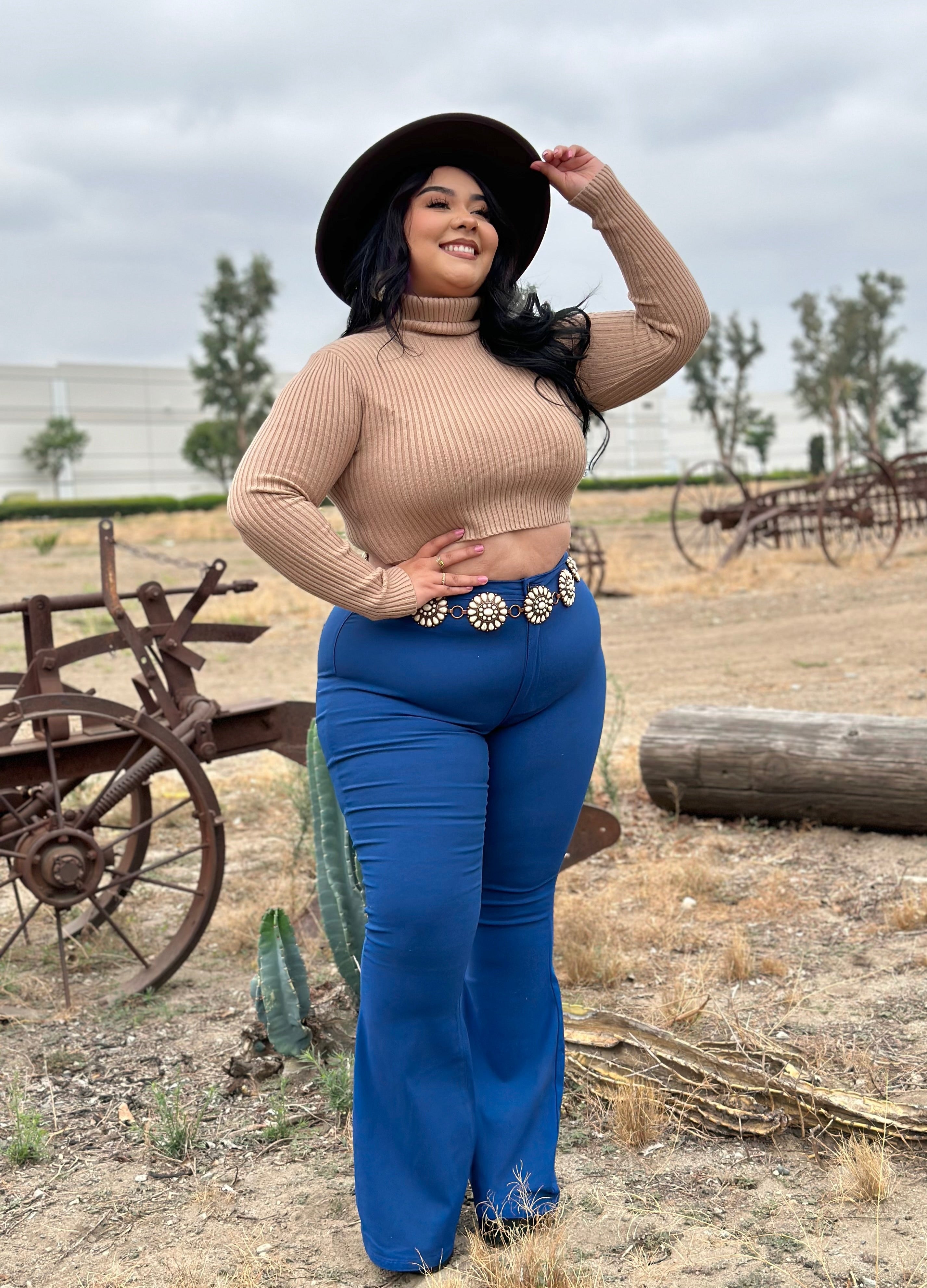 Michelle Ribbed Turtleneck Top (Nude)