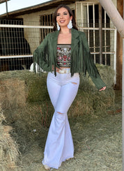 La Quebradora Fringe Suede Jacket (Olive)