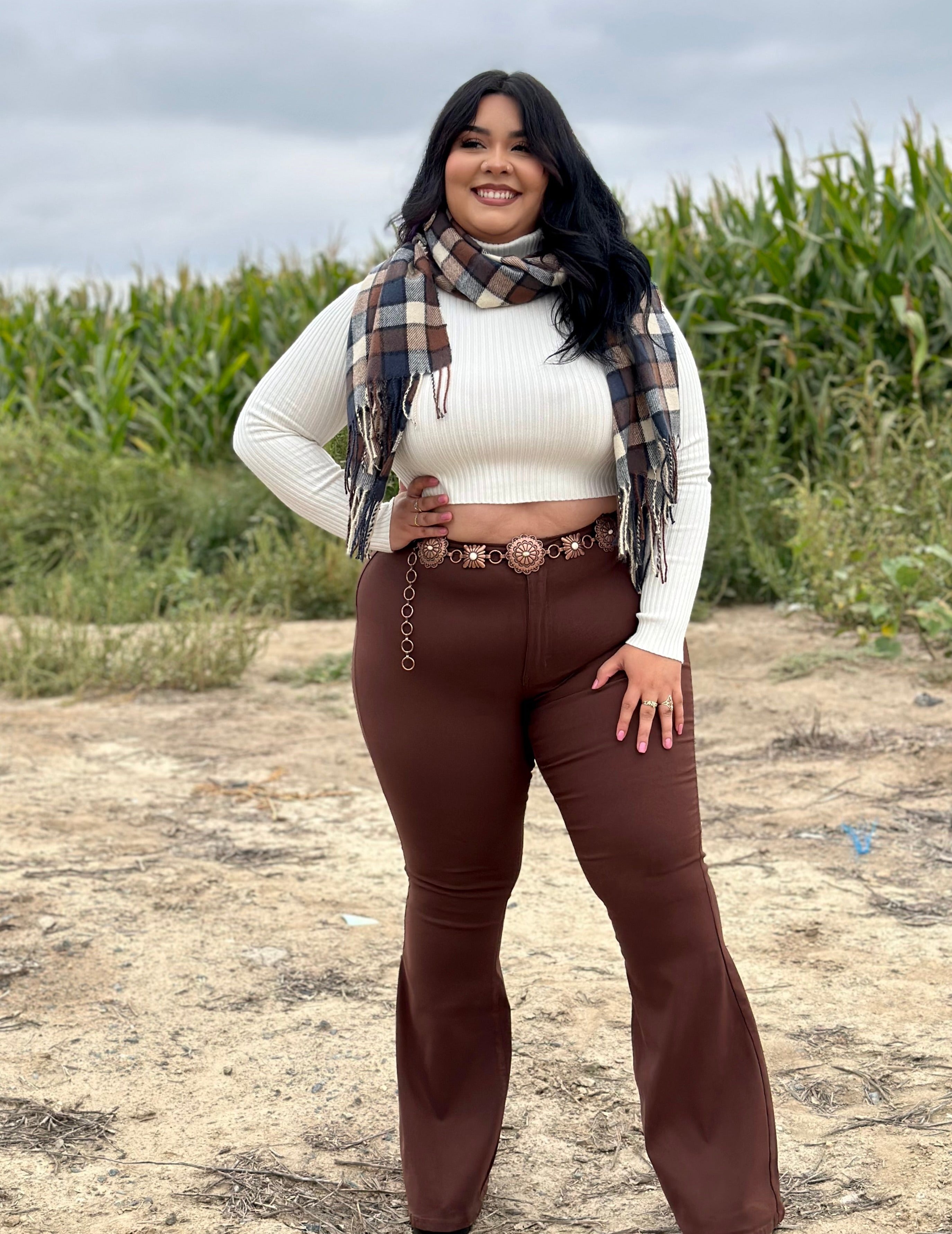 Navy/Brown/Nude Plaid Scarf