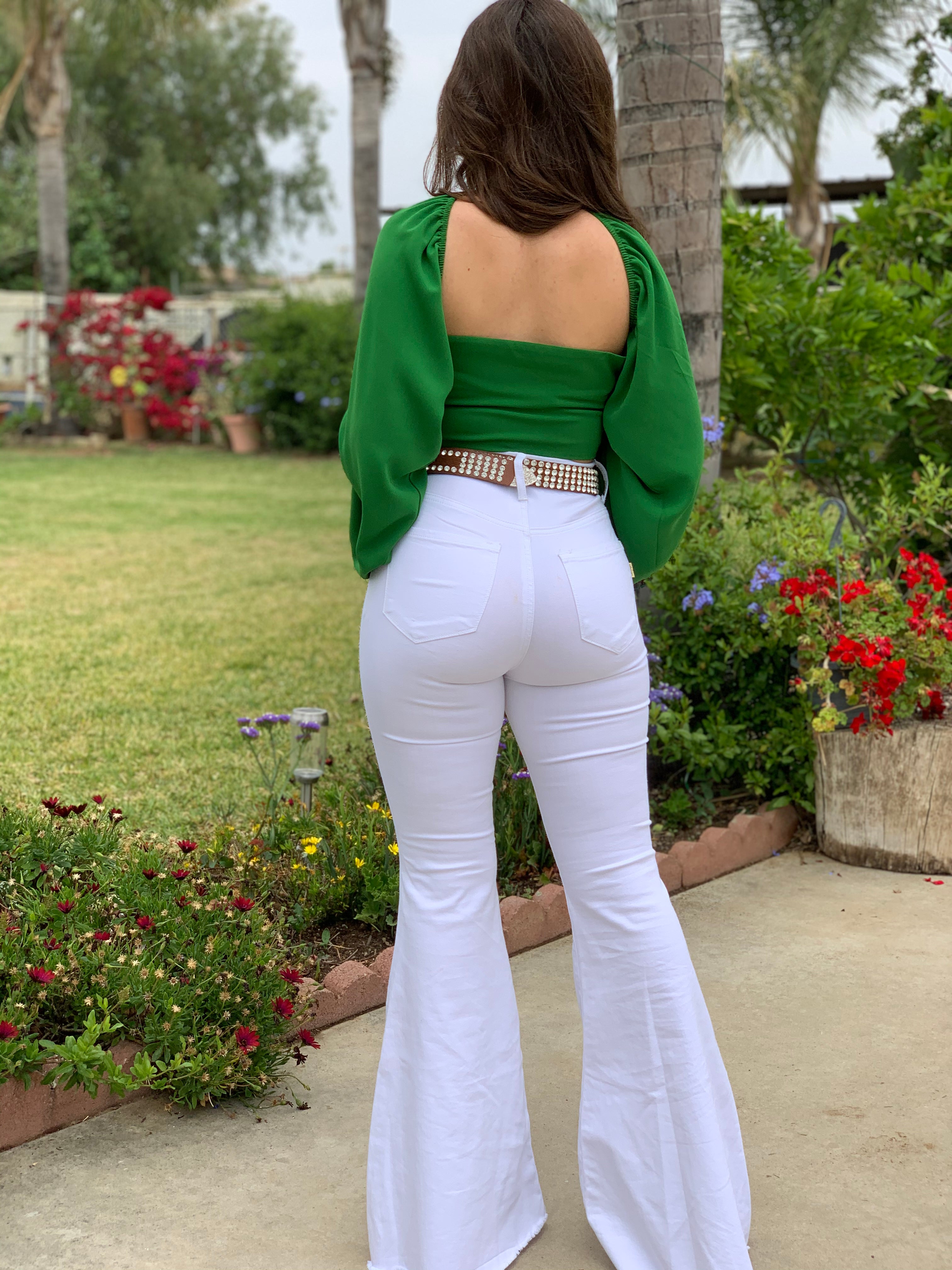Macarena High Rise Bell Bottom Jeans (White)