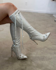 Baddie Embellished Boots (Silver)