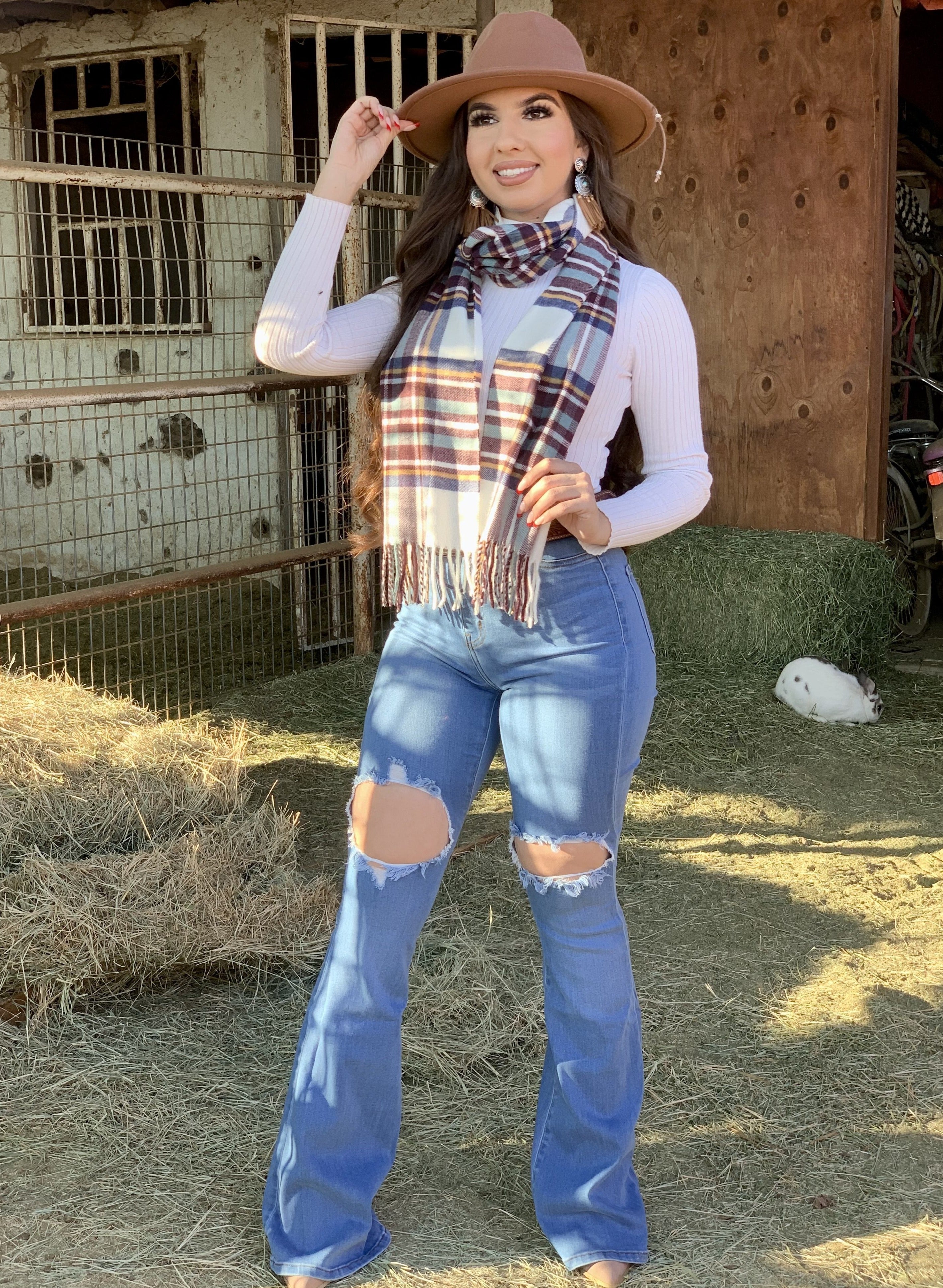 Terry Plaid Scarf (Brown)