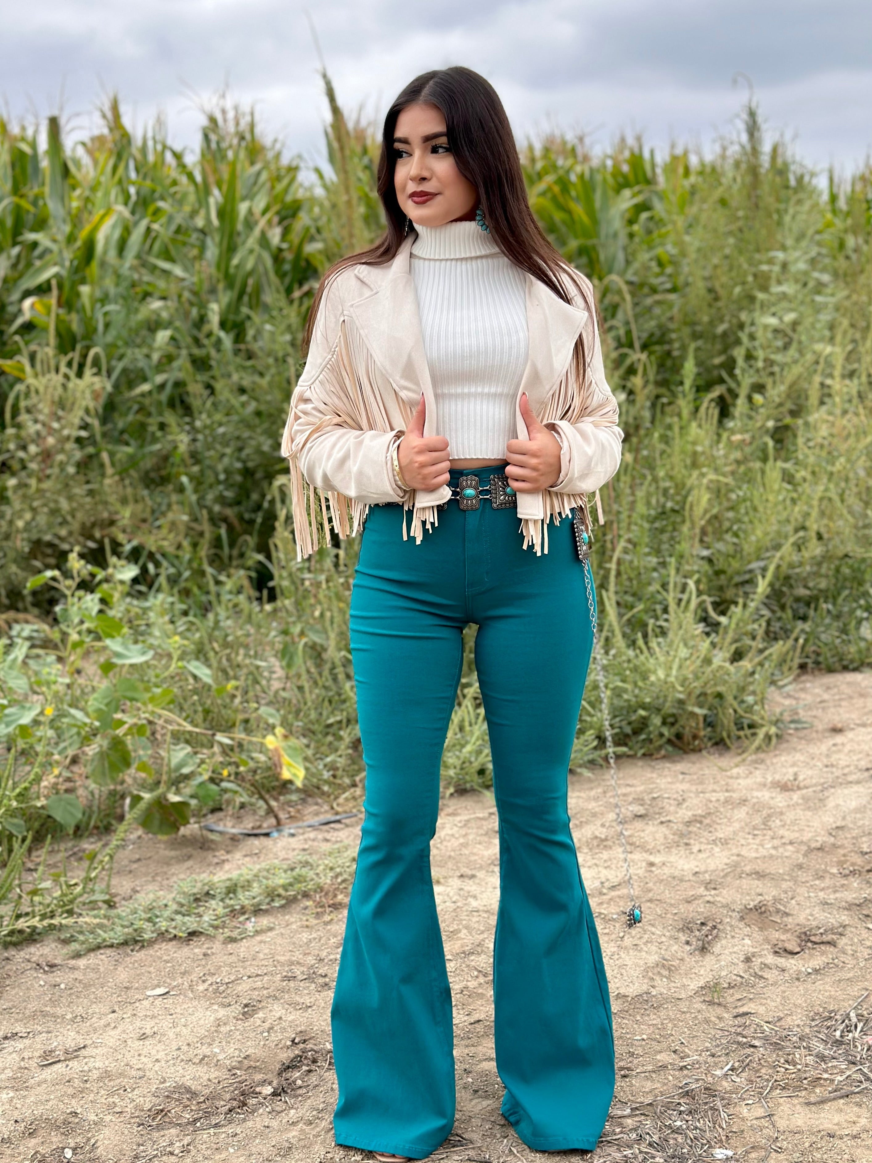 Muchacha Alegre High Rise Flare Pants (Teal)