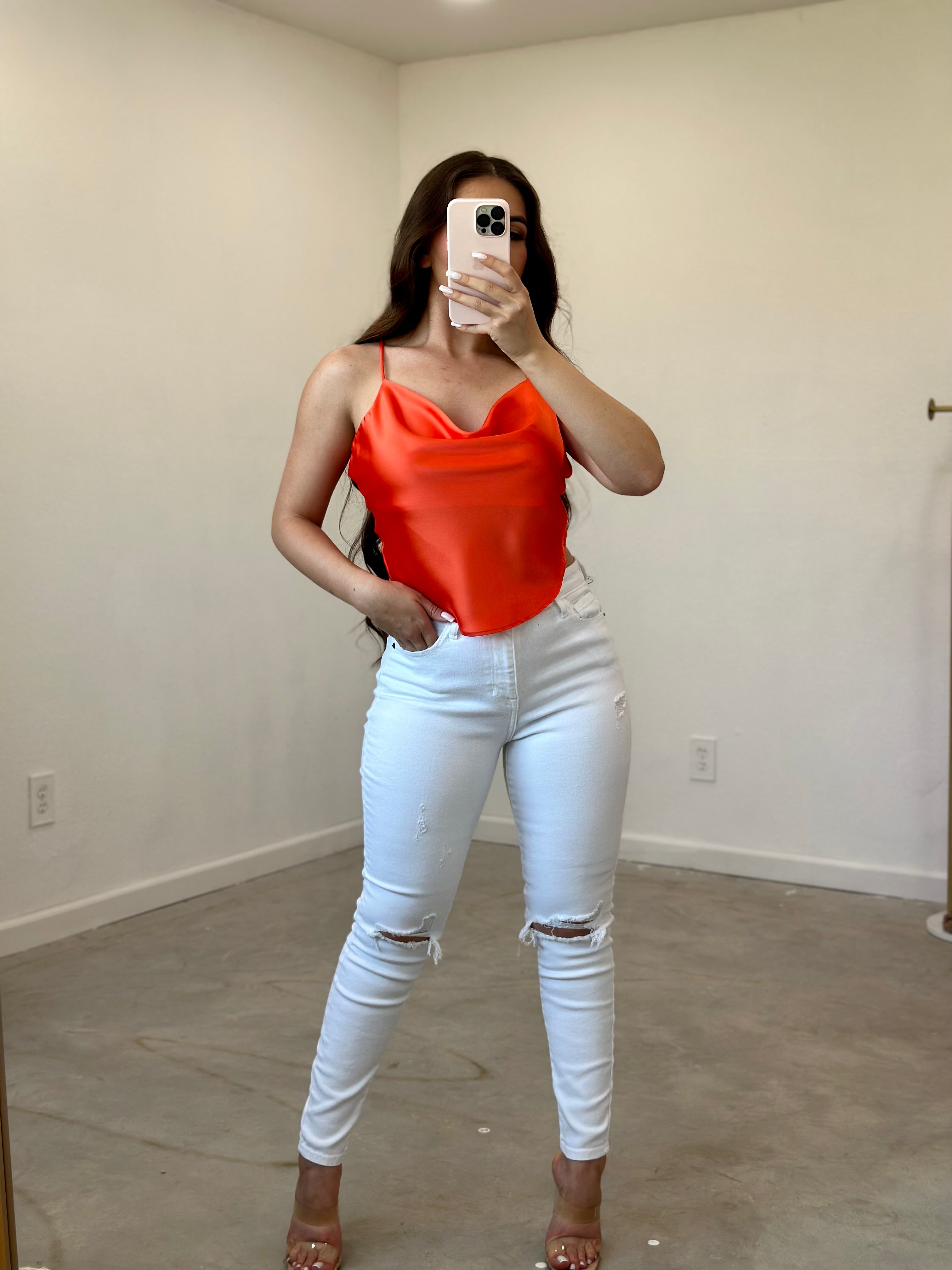 Keilani Satin Top (Orange)