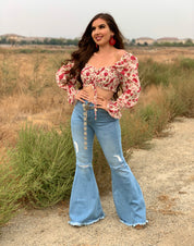Bidi Bidi Bom Bom High Rise Bell Bottom Jeans (Light) - Valeria'S Boutique