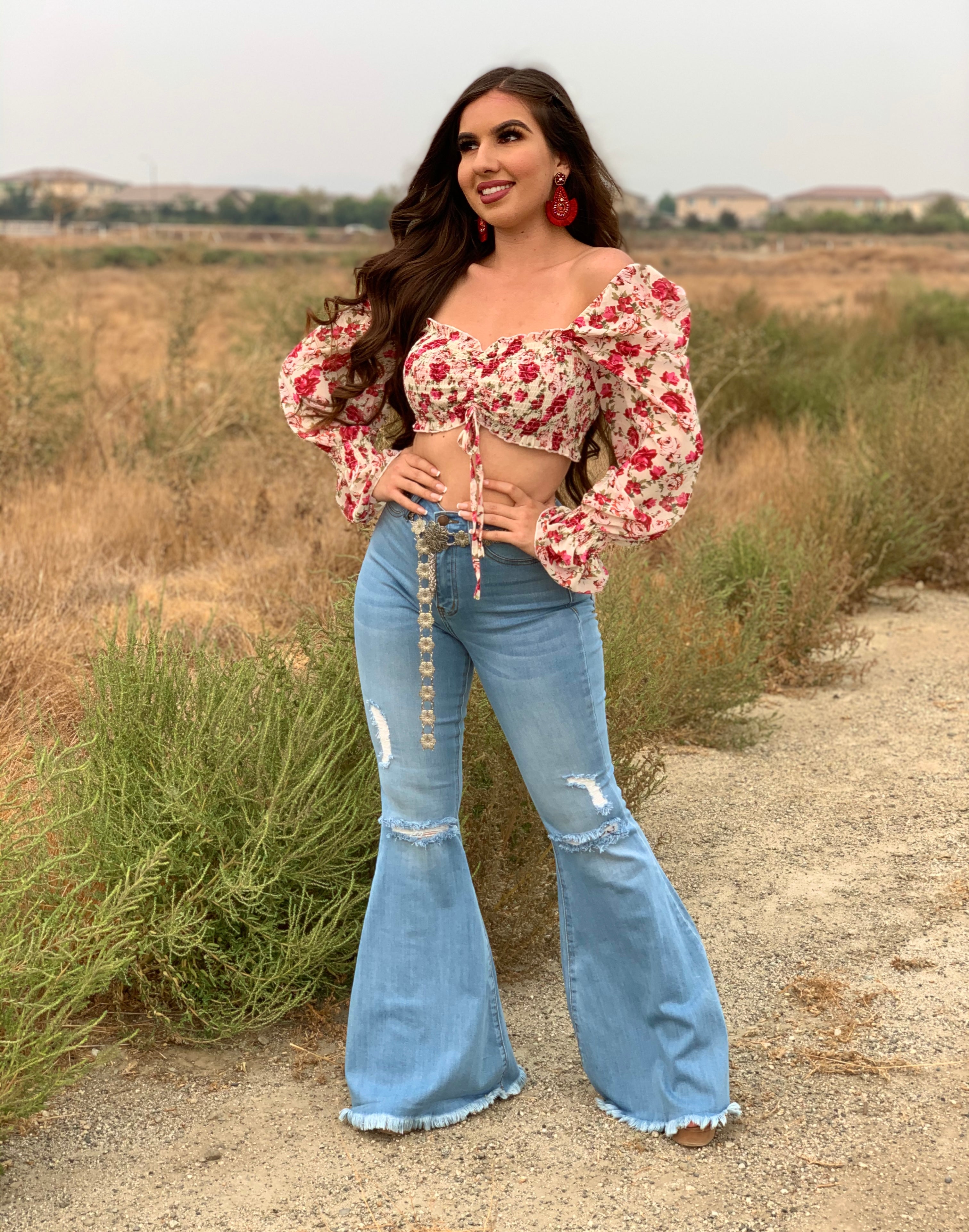 Bidi Bidi Bom Bom High Rise Bell Bottom Jeans (Light) - Valeria'S Boutique
