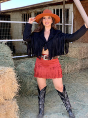 La Quebradora Fringe Suede Jacket (Black)