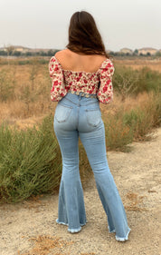 Bidi Bidi Bom Bom High Rise Bell Bottom Jeans (Light) - Valeria'S Boutique