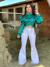 Macarena High Rise Bell Bottom Jeans (White)