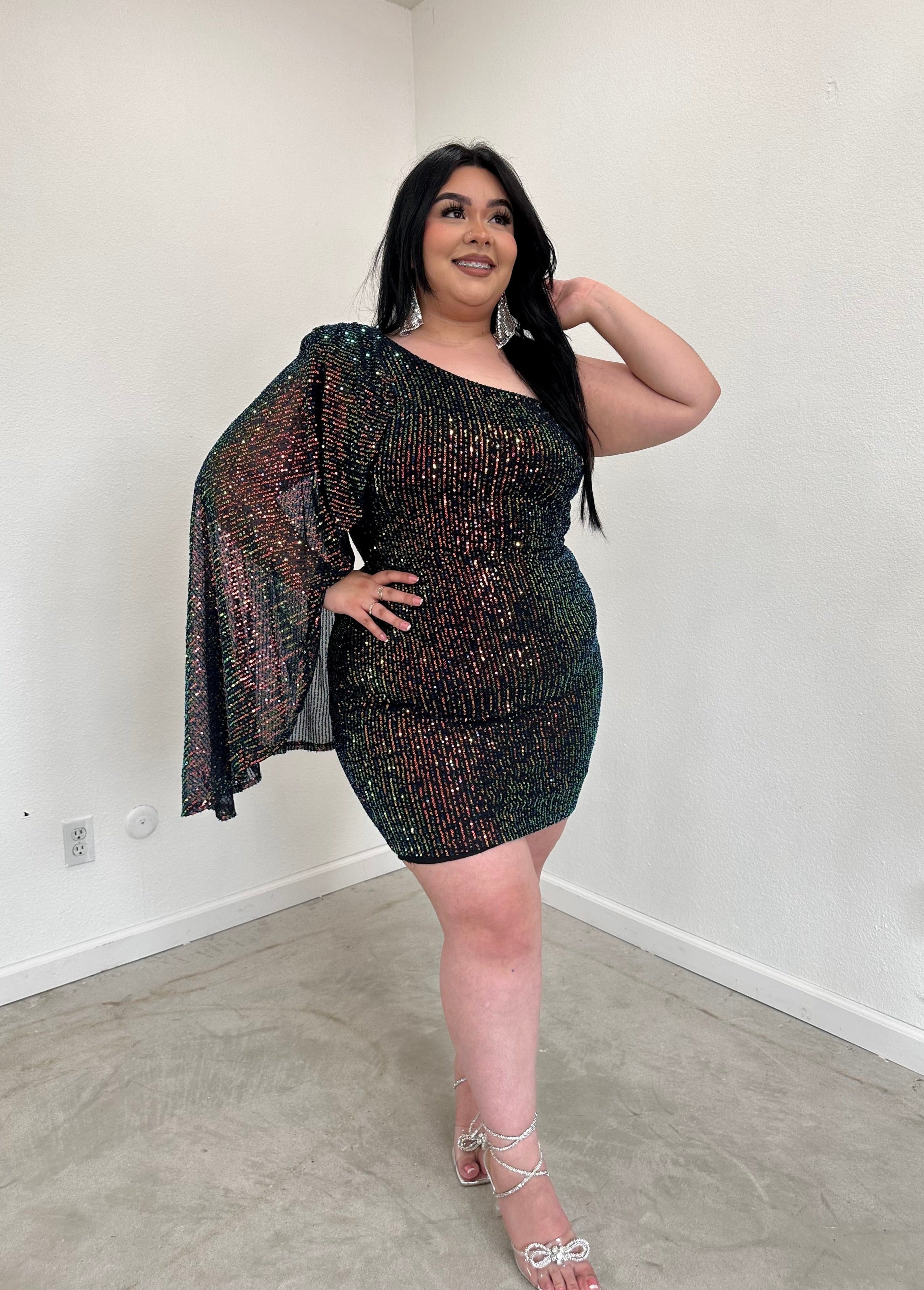 Adelle Sequin Mini Dress (Black) - Curve  Valeria'S Boutique