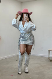 Joleen Sequin Side Fringe Mini Skirt