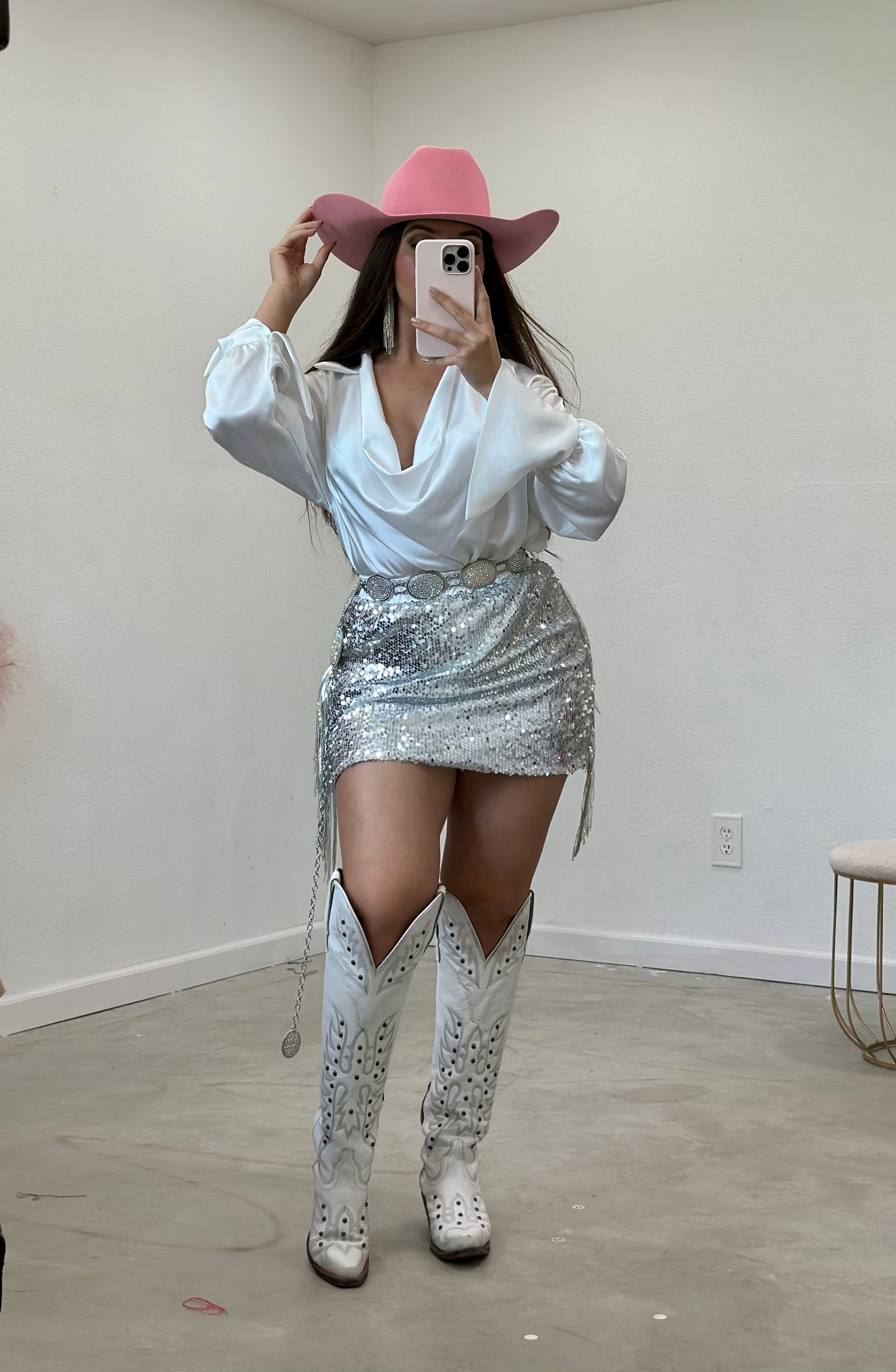 Joleen Sequin Side Fringe Mini Skirt
