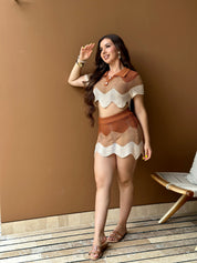 Velma Chevron Skirt Set (Browns)