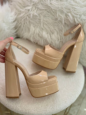Nude Chunky Platform Heels