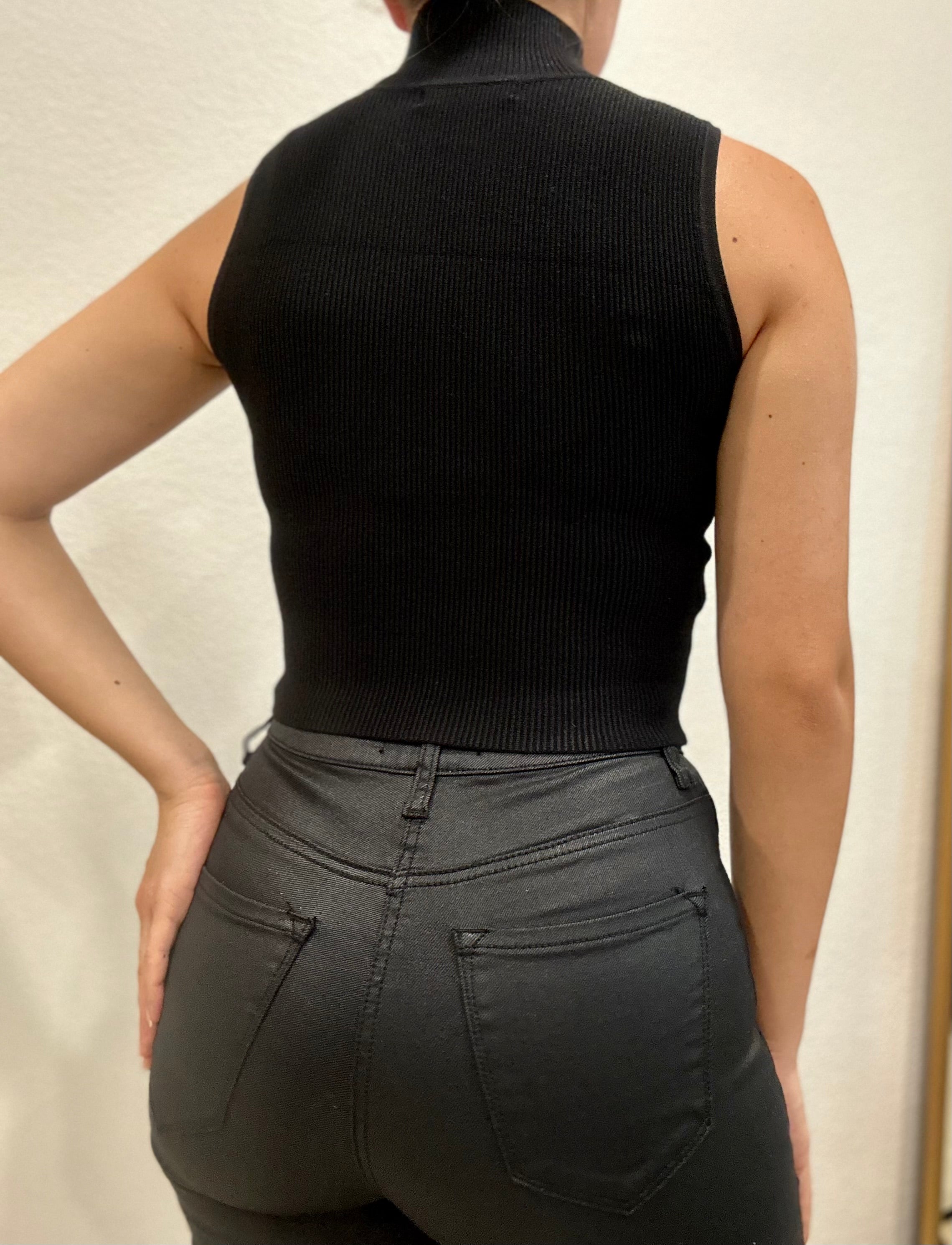 Ciena Turtleneck Ribbed Tank Top (Black)