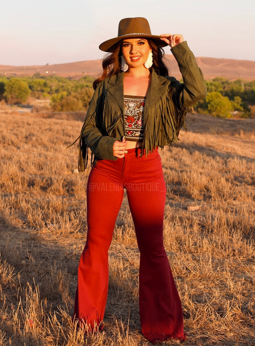 La Quebradora Fringe Suede Jacket (Olive)