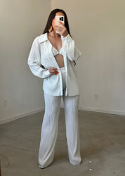 Chels Plisse 3 Piece Pant Set (White)